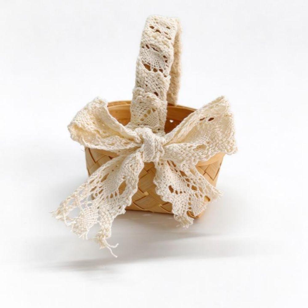 Colorful Ribbon Bow Handwoven Basket Mini Elegant Fruit Bread Organizer  For Home Wedding Decor