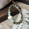 Natural Green Sandalwood Lotus Bracelet: Unisex Design with Wénwán Prayer Beads