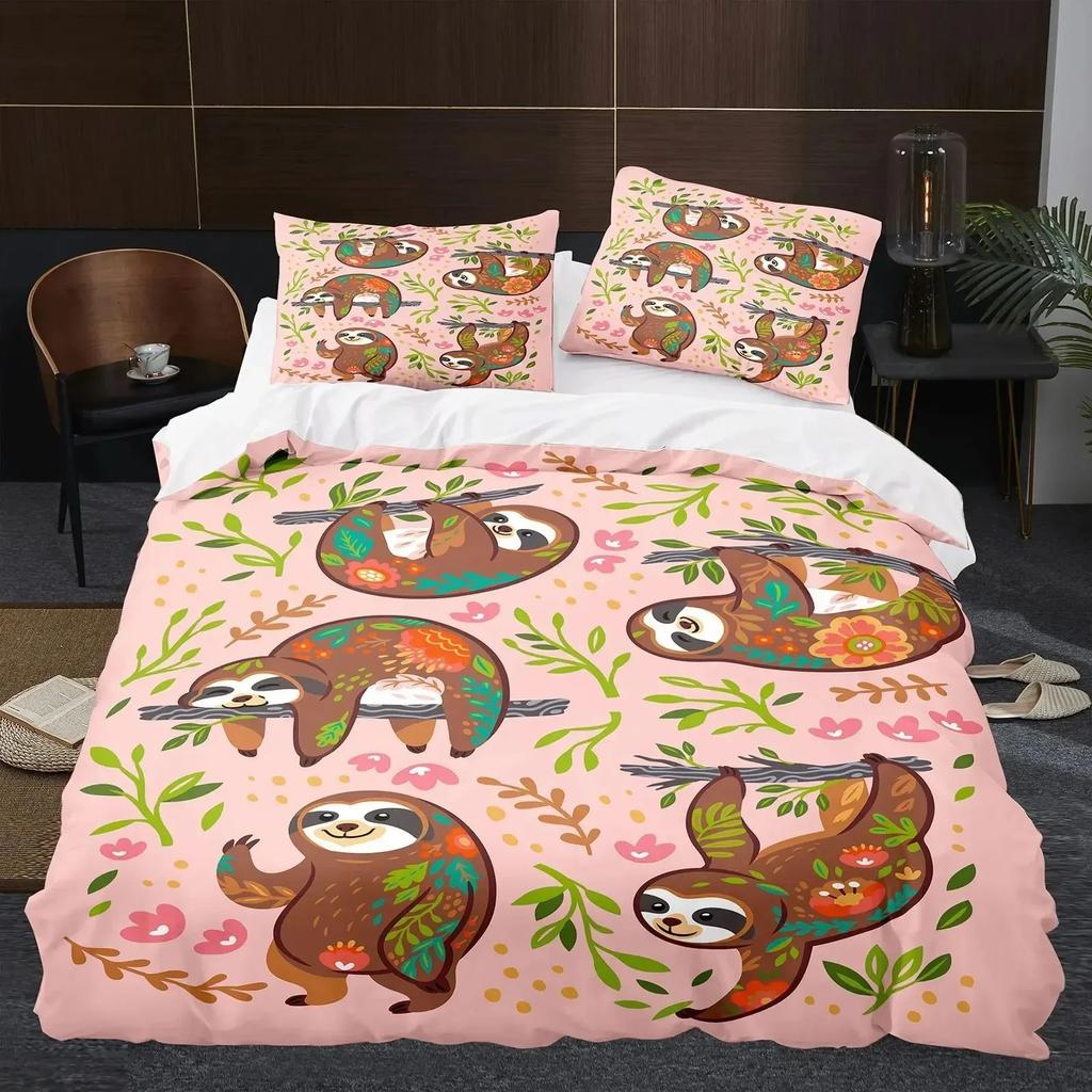 Cartoon Sloth Duvet Cover King Queen Funny Animal Bedding Set for Cool Wildlife Polyester Quilt Cover Boys Birthday