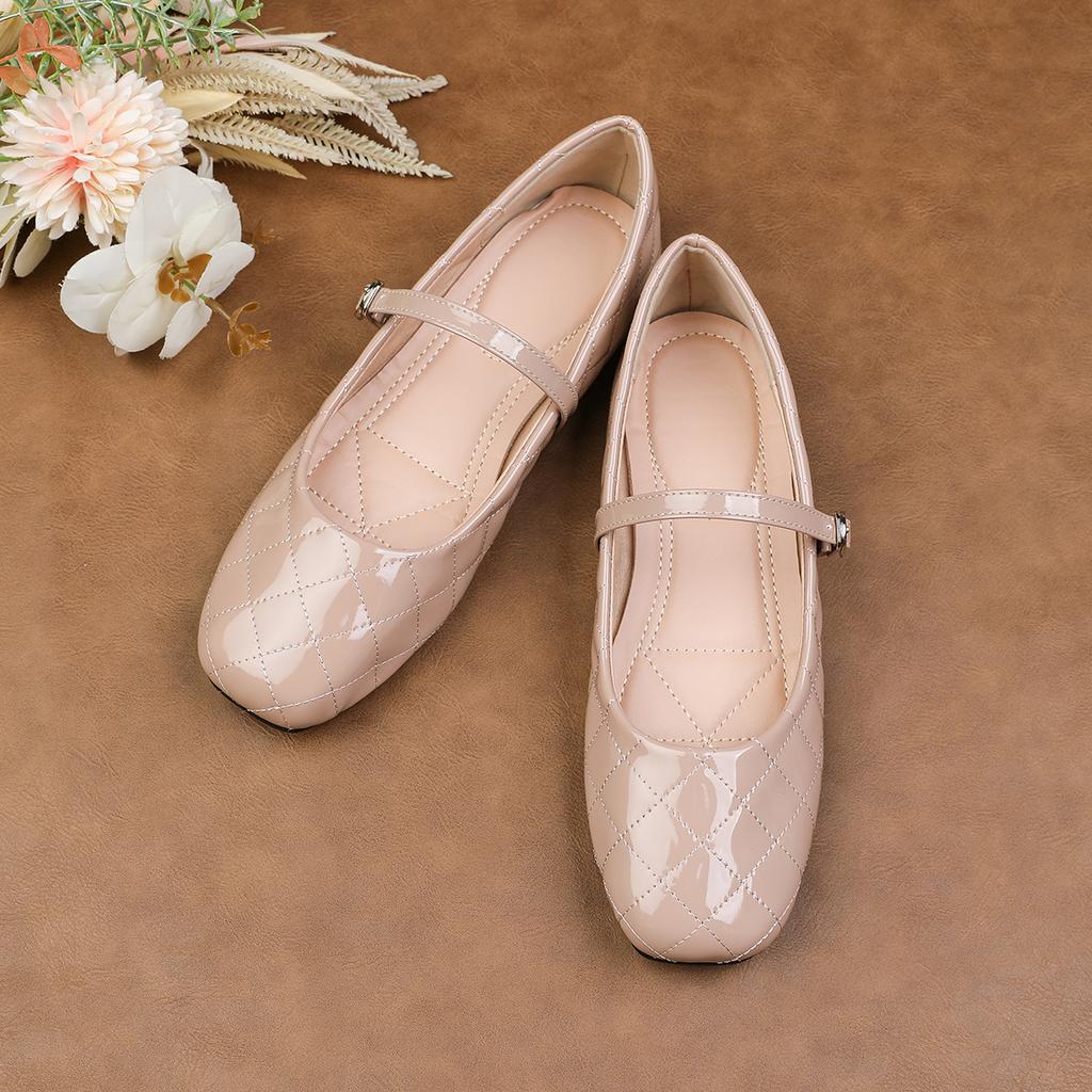 Modische Ballerinas für Damen 2025 Frühling und Herbst Mary Jane Damen Einfarbig Eckige Zehenpartie Französische Damenschuhe Übergröße Damenschuhe 43 44
