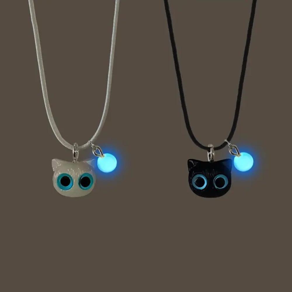 Creatieve Leuke Stereo Lichtgevende Zwart Wit Katje Hanger Ketting Armband Sets voor Vrouwen Koppel Sieraden Sets Accessoire Cadeau