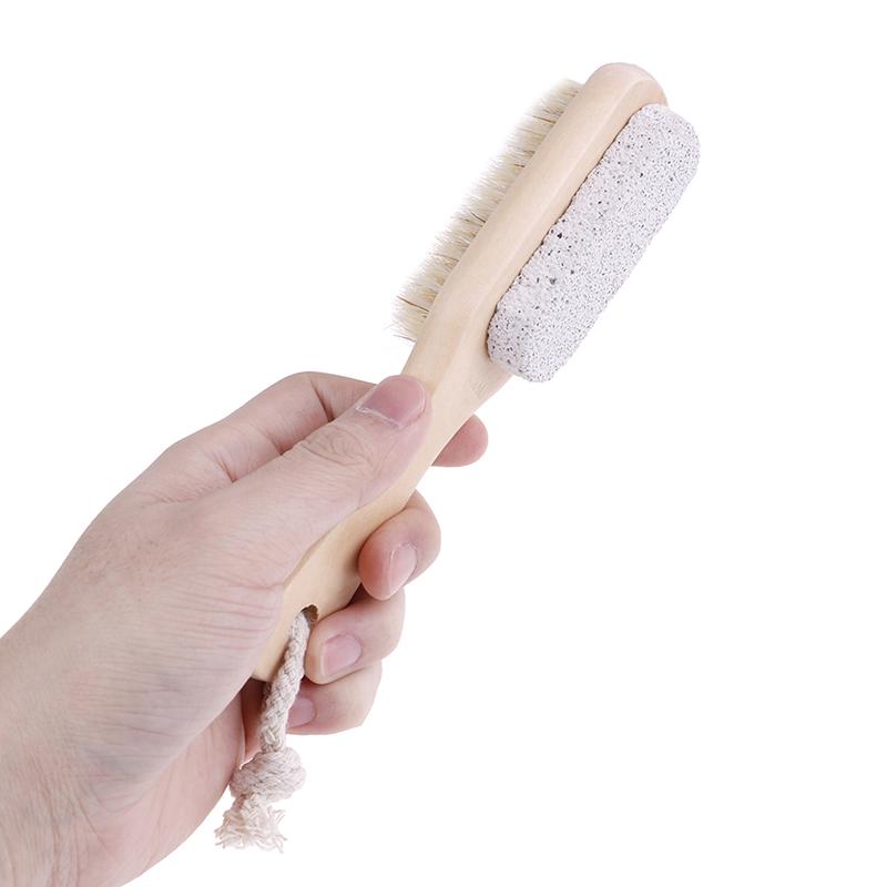 1 Pcs Foot Care Bristle Scrub Brush Wooden Handle Pumice Stone Remove Dead Skin
