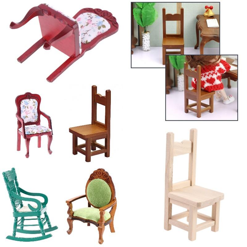 1:12 Dollhouse Miniature Wooden Chair Mini Armchair Rocking Chair High Chair Model Furniture Home Garden Decor Accessories Toys