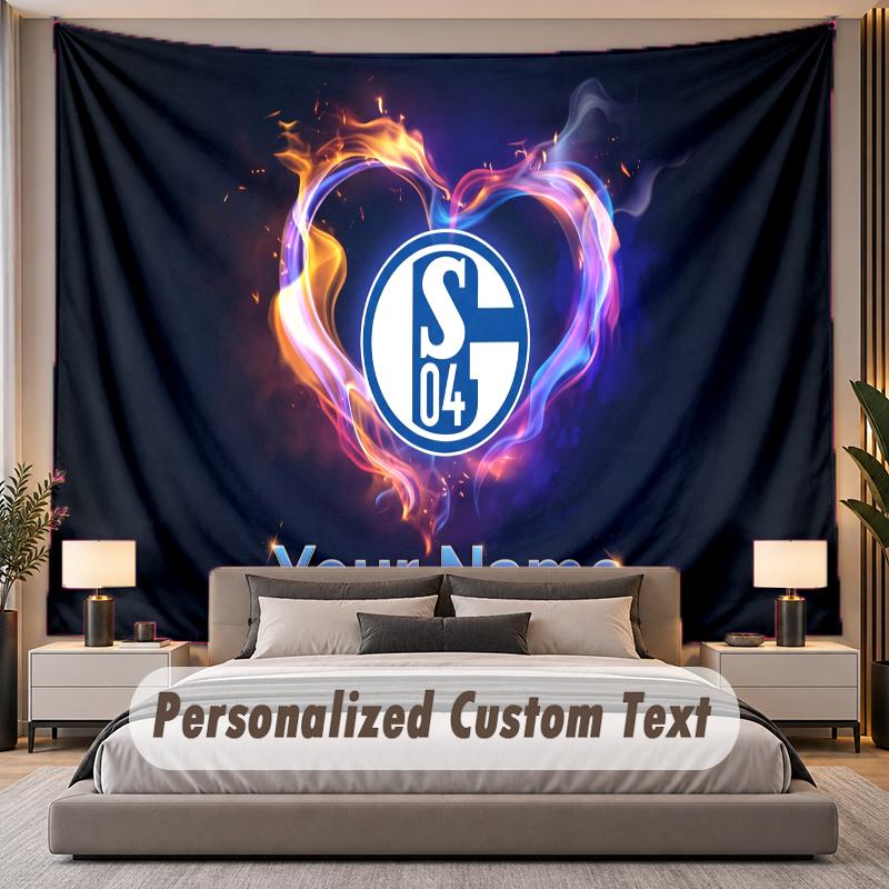 Custom Name Text Tapestry Schalke 04 FC Personalized Polyester Wall Tapestry For Bedroom And Room