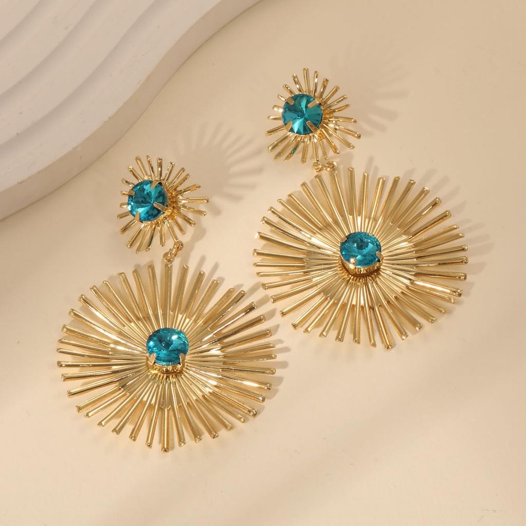 Fashionable Design Emerald Earrings, High-end Geometric Round Radial Earrings