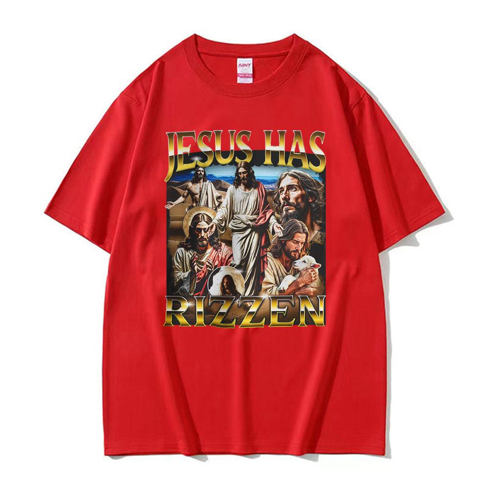 Funny Unhinged Offensive Lnappropriate Jesus Has Rizzen Graphic T Shirts Unisex Women Retro Oversized TShirt Short Sleeve TShirts S