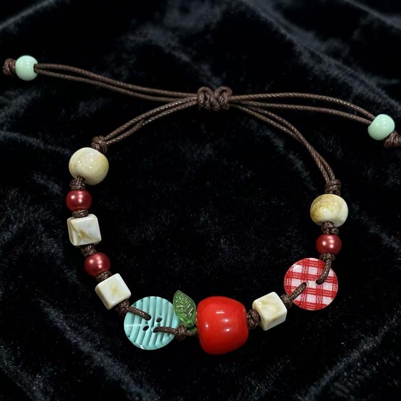 1/2Pcs Women Ladies Jewelry Lovely Apples Charm Bracelet For Girls With Brown Cord Fun And Stylish Accessory