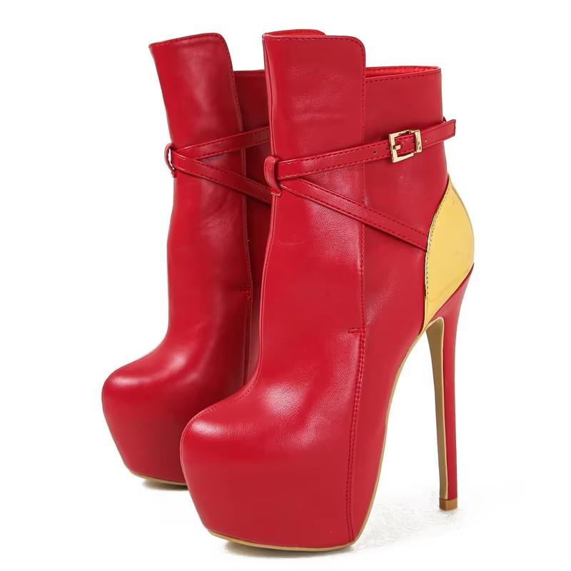 

Модные женские экстремальные ботинки на платформе размера 35–45, модная зимняя обувь с круглым носком на тонком каблуке и пряжкой ремня, женские Botas De Mujer 35 красный