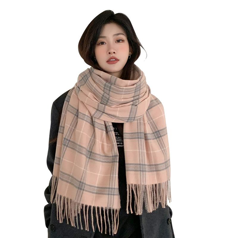 New plaid scarf girls autumn and winter imitation cashmere Korean version versatile student scarf gentle elegant fashion shawl
