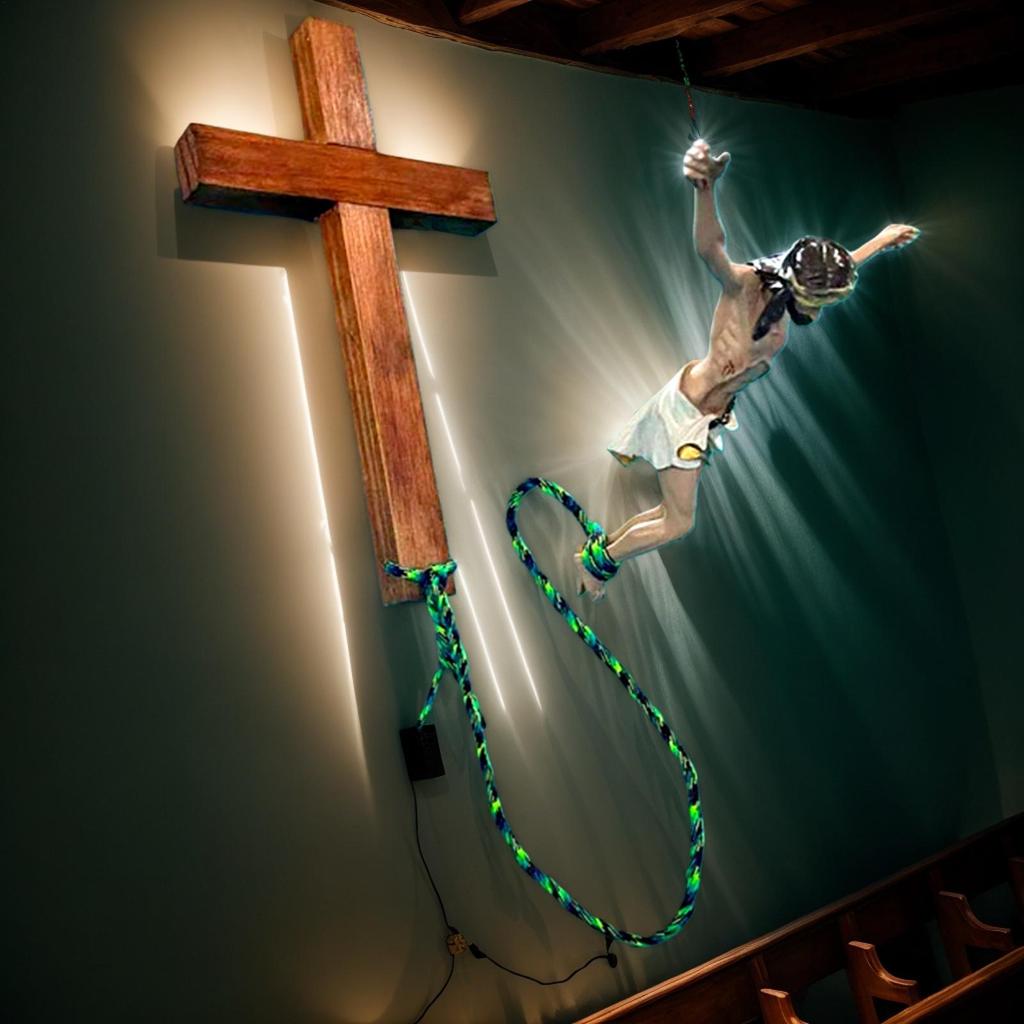 Bunge Crocifisso di Gesù Resina Presepe di Pasqua Figura di Gesù Cristo che Salta Croce Cristiana Decorazione per Casa Chiesa