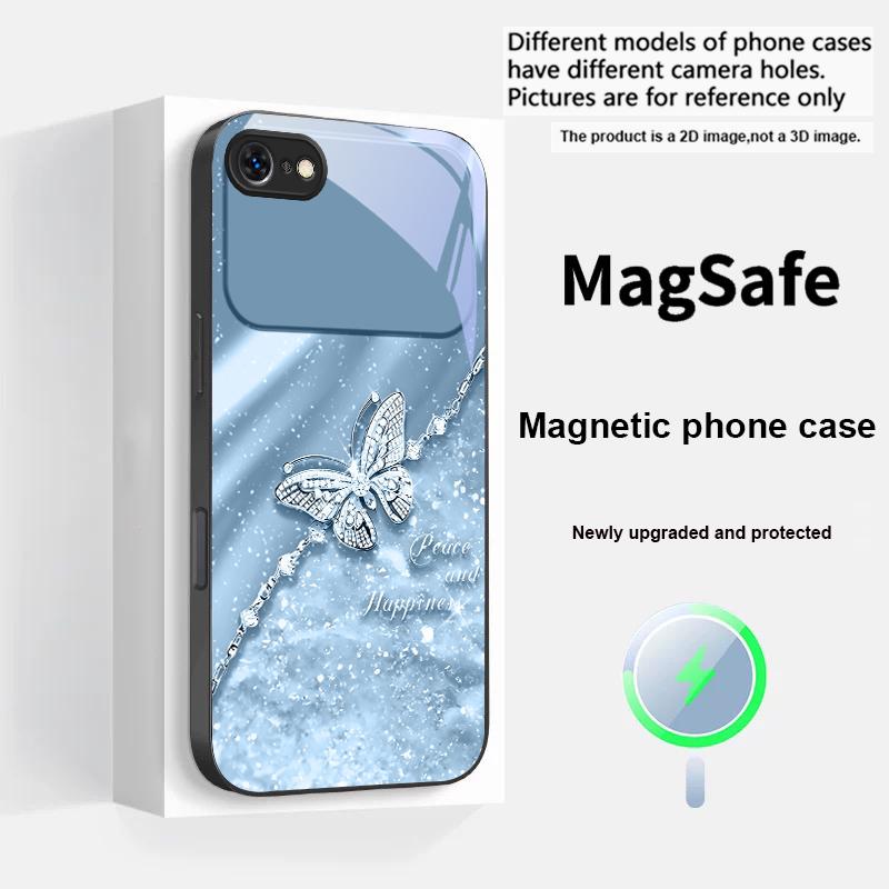 An elegant blue butterfly For iPhone 17 Pro Max 16 E 15 14 13 Plus 12 mini 11 17 Air XR Xs Max 7 Plus Magsafe Glass Phone Case