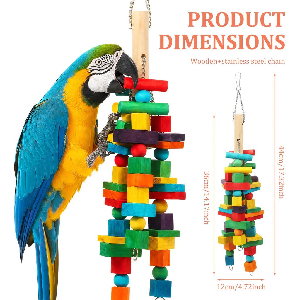 Parrot Toy Wooden Bird Chew Toy with Hook Multicolored Parrot Chewing Toy Birdcage Accessories Pet Supplies for Macaw Cockatoo