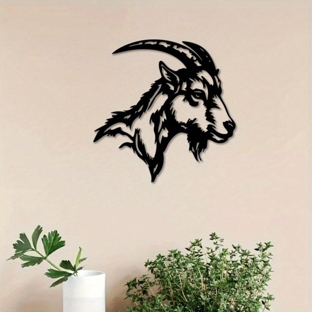 Black Metal Goat Head Wall Art Long Horns Farmhouse Decor Rustic Living Room Gift