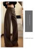 Deep Gray Women's Low-Waist Wool Suit Pants - 2025 Autumn/Winter, Straight-Leg, Buttoned, Loose Drape, High-End Wide-Leg Style