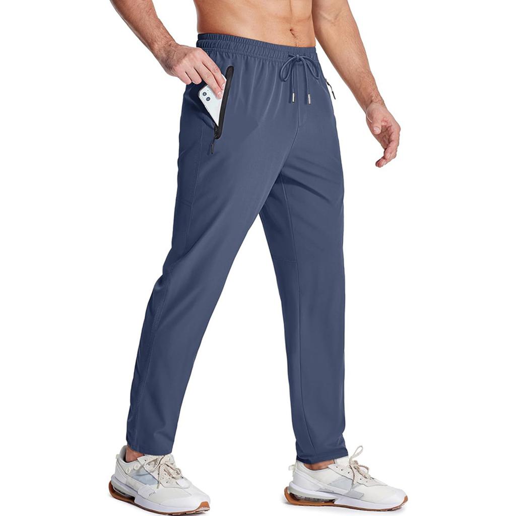 Men's Solid-Color Quick-Dry Pants Outdoor Casual Straight-Leg Loose-Fit Fitness Hiking Camping Pants