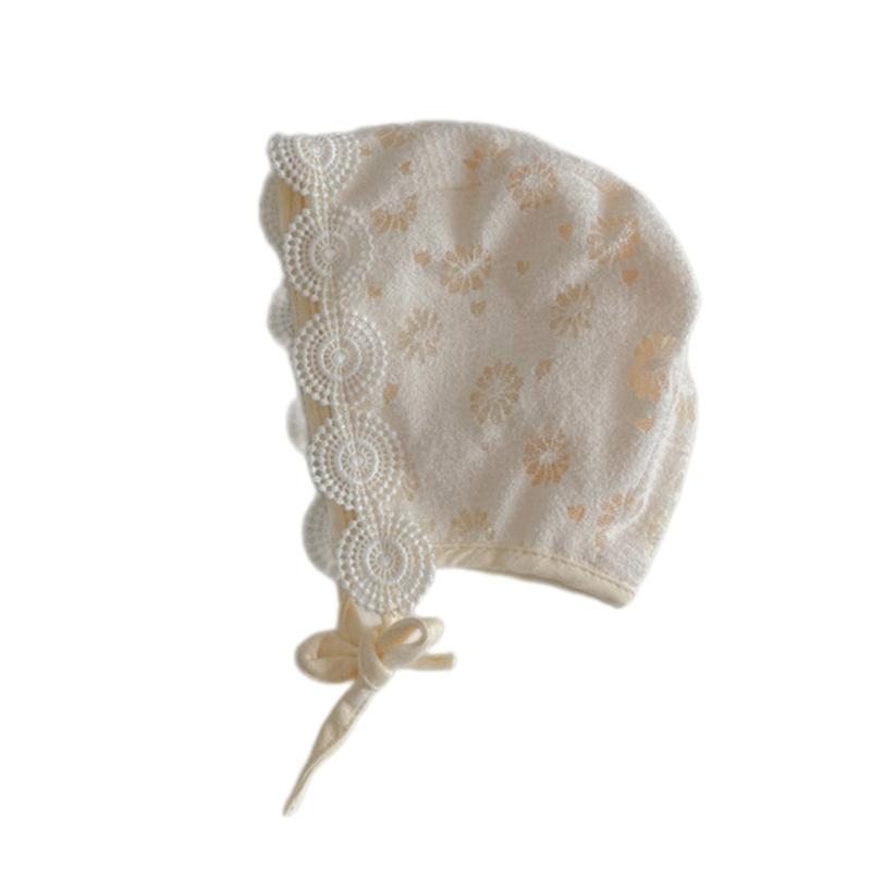 Delicate Lace Hat Newborns Bonnet, Soft and Cotton Fetal Caps for Infant Girls Breathable Early Fall Headwear 0-3 Years