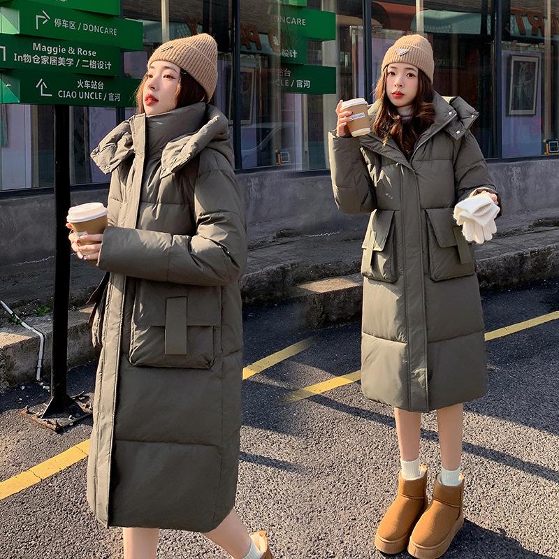 Down padded jacket women's middle school over the knee length thickened 2025 winter cotton jacket Korean version of the new padded jacket loose jacket