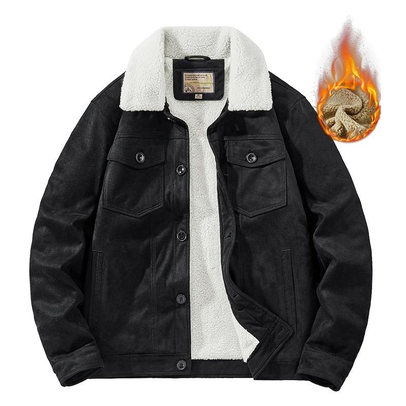 Autumn Winter Men Warm Pilot Jackets Fleece Suede Thick Coats Male Single Breasted Classic Parkas Fahion Windbreaker