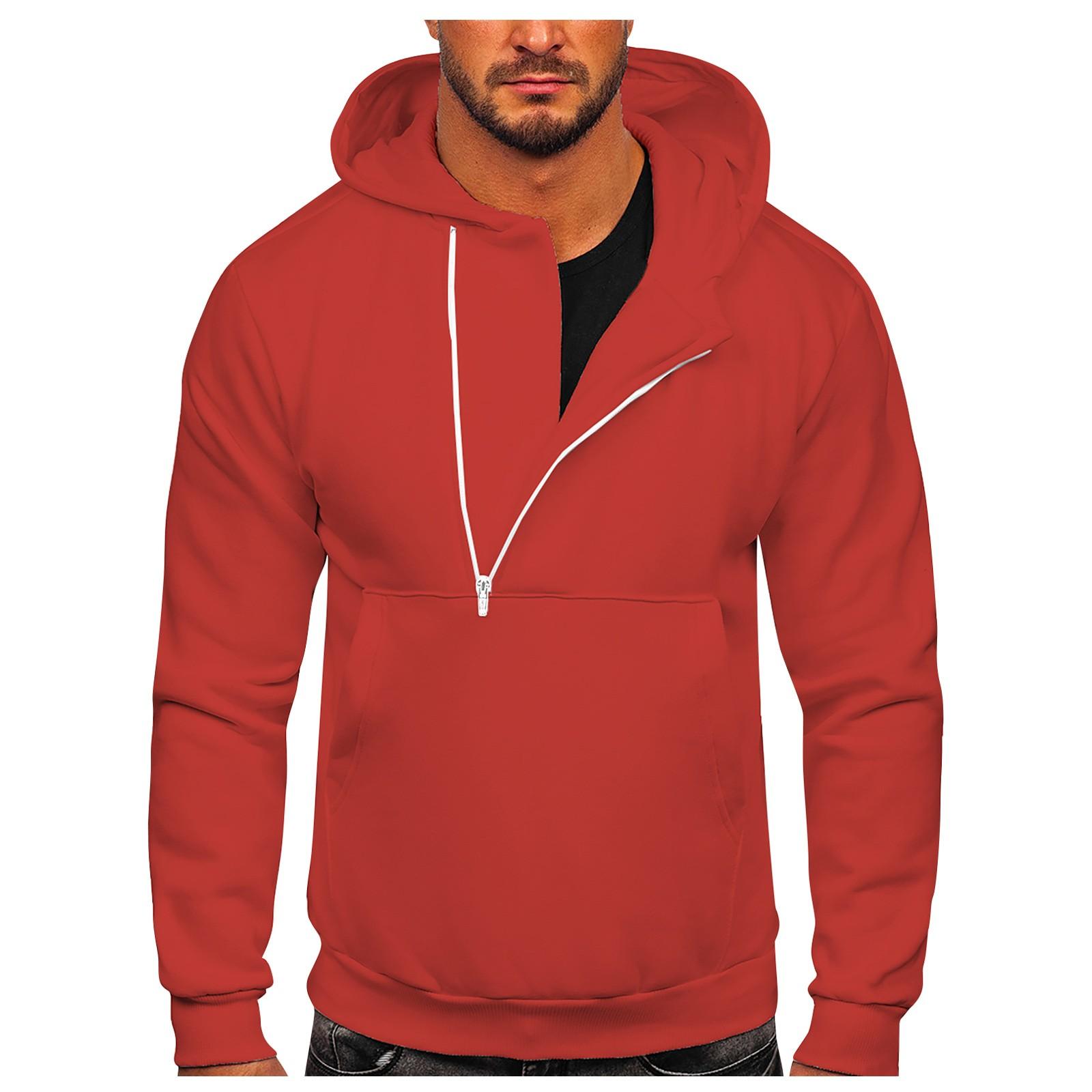 Мужская осенне-зимняя однотонная повседневная спортивная толстовка с капюшоном и полумолнией XXXXXL красный 2327₽
