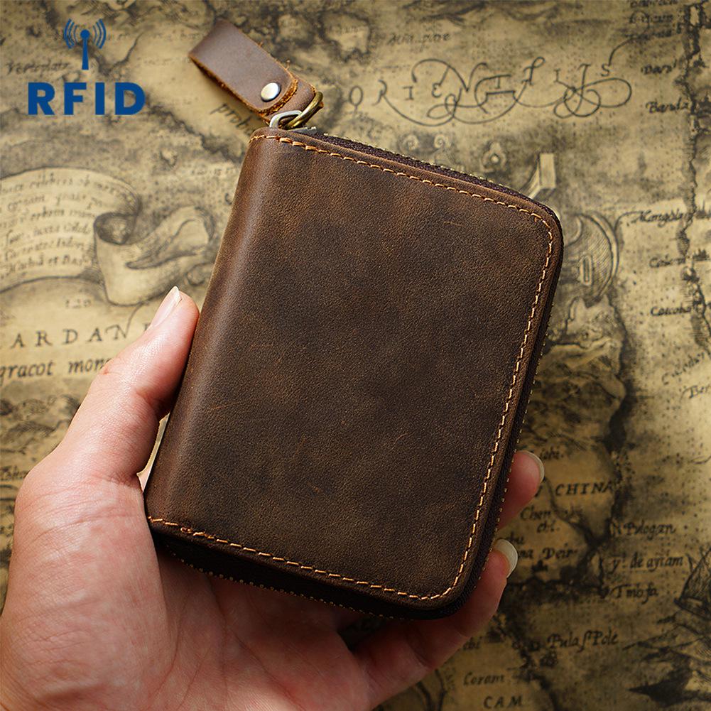 Genuine Leather RFID-Blocking Accordion Card Holder with Multi-Card Slots & Retro Coin Purse