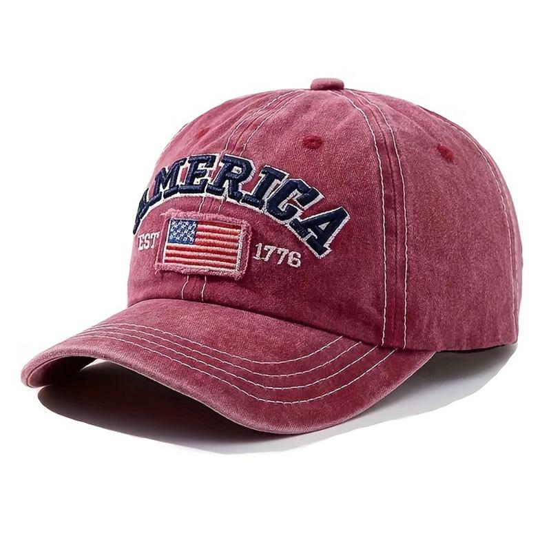 Vintage USA Flag Embroidered Baseball Cap - Bold Lettering, Distressed Wash, Sun Protection - Trendy Dad Hat for Outdoor
