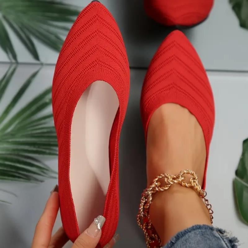 Women's Pointed Toe Flat Shoes, Solid Color Knitted Slip On Shoes, Casual Breathable Shoes