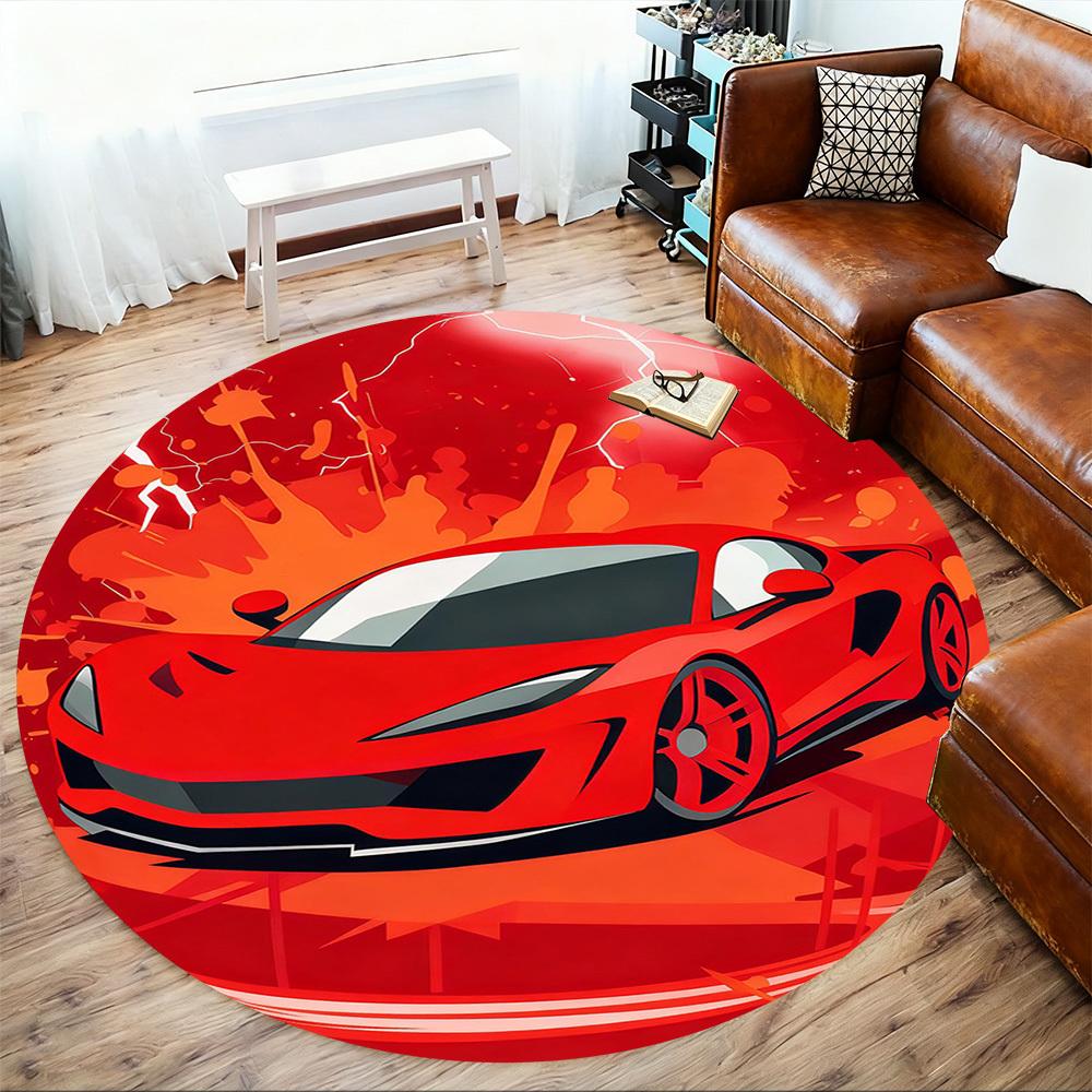 1PC Racing Car Round Chair mat Area Rug - Non-Slip, Floor Mat for Office, Bedroom, and Indoor Decor -Gift D1127218
