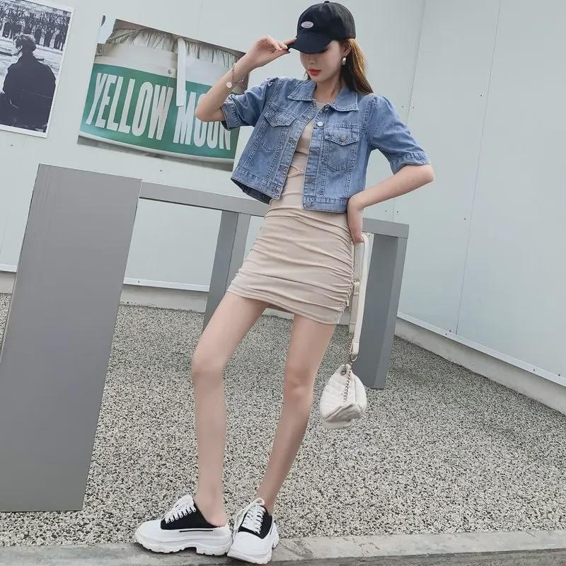 Retro American Casual Denim Crop Jacket - Women's Waistcoat Top