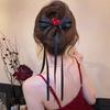 Mädchen Haarspange Glatte Kanten Abgerundeter Greifclip Satinstoff Langes Band Schleife Rose Blume Dekor Dutt Zöpfe Spange Haaraccessoire
