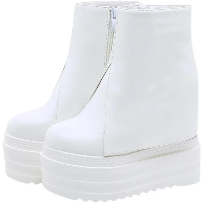 Fashion 14 CM High Heels Ankle Boots For Women Platform Boots White Black Female Shoes