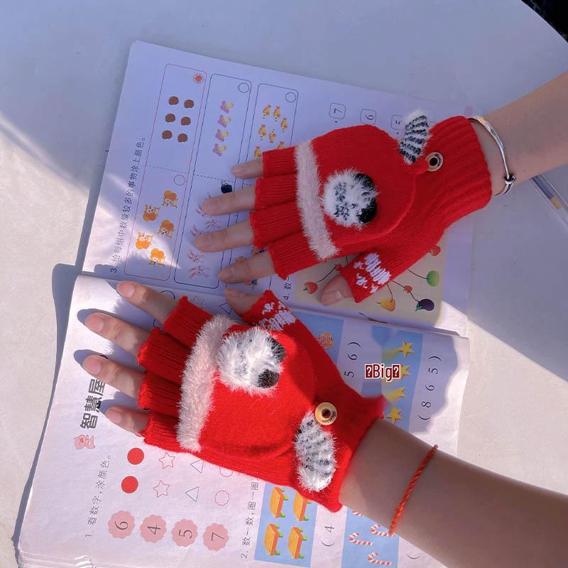 Winter Kids' Convertible Warm Gloves: Thick, Half-Finger Flip-Top for Boys & Girls, Perfect for Writing