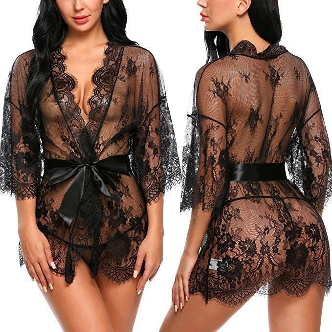 Femmes Lingerie Sexy Babydoll vêtements de nuit sous-vêtements dentelle manteau slips vêtements de nuit