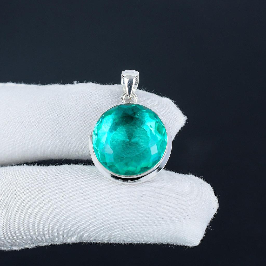 Zierlicher Aqua Appetit Edelstein Silber Anhänger in 925 Sterling Silber - Handgefertigtes ovales Design, Alltagsschmuck Geburtstagsgeschenk