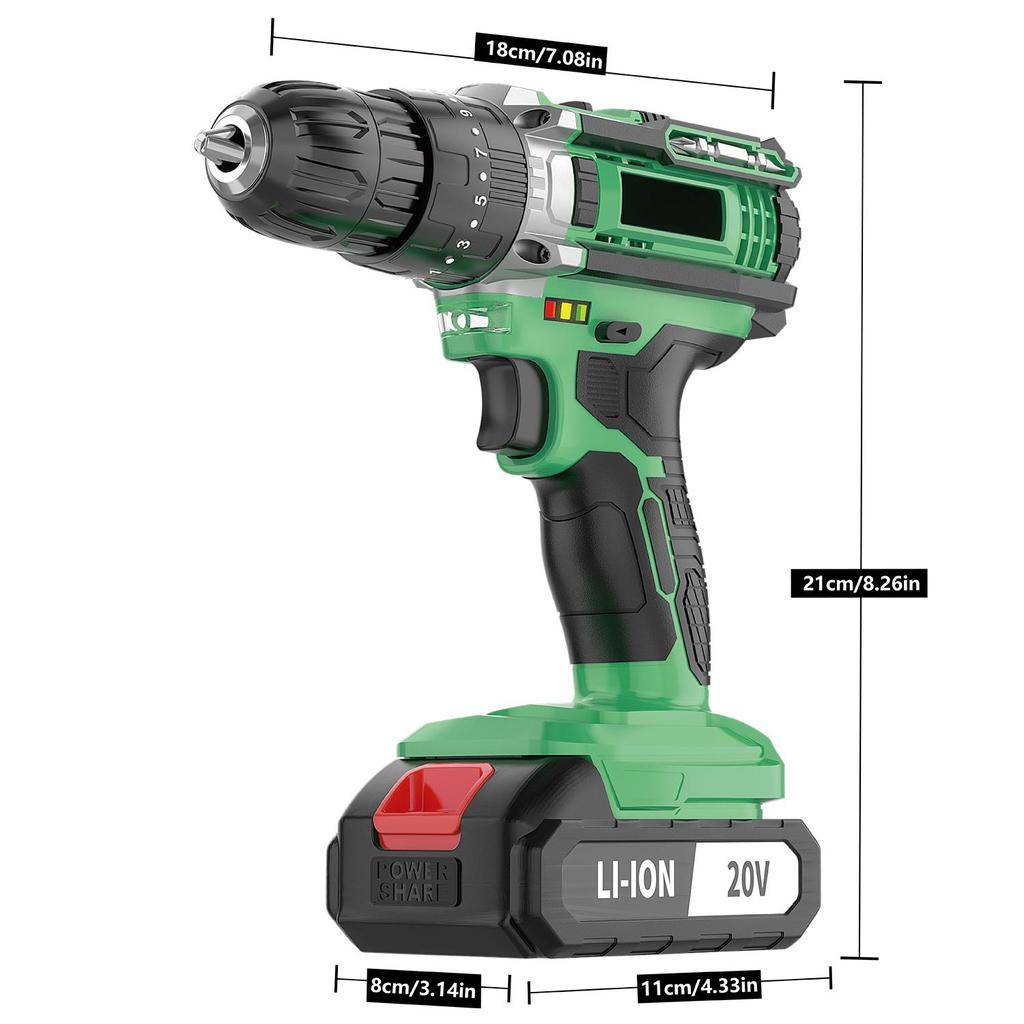 Trapano Avvitatore a Percussione Senza Fili 20V Mandrino Autoserrante Velocità Variabile Max 30mm Kit Avvitatore Elettrico con Batteria