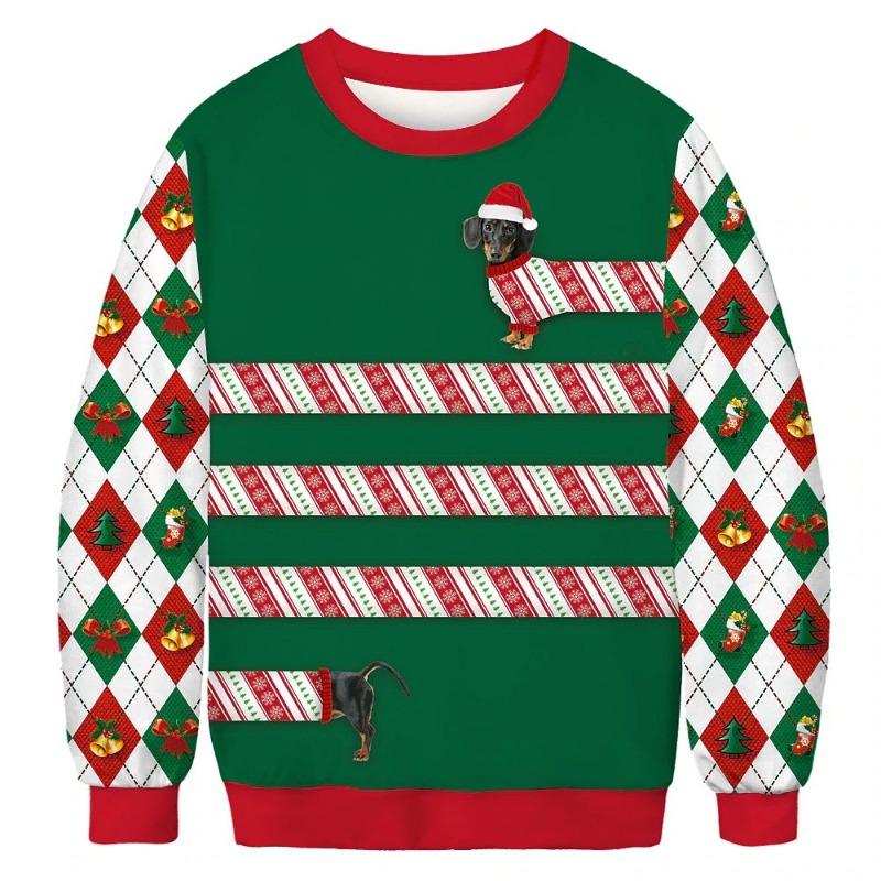 New Christmas Santa Claus Ugly Fashion Casual 3D Digital Printing Personalized Round Neck Long Sleeve Pullovers