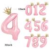 32/42inch Crown Decor Pink Aluminum Foil Digital Balloon Number Balloon For Birthday Party Decor Supplies Girls Birthday Favor