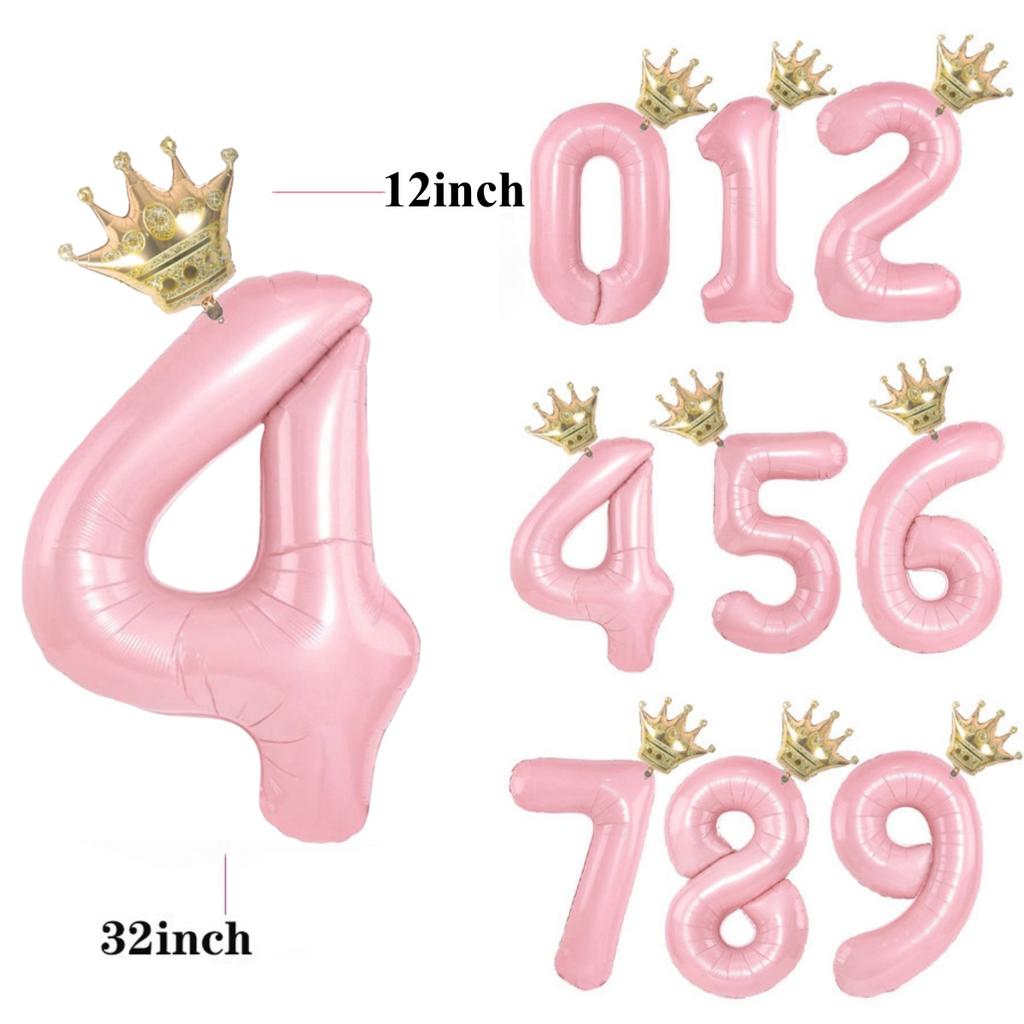 32/42inch Crown Decor Pink Aluminum Foil Digital Balloon Number Balloon For Birthday Party Decor Supplies Girls Birthday Favor