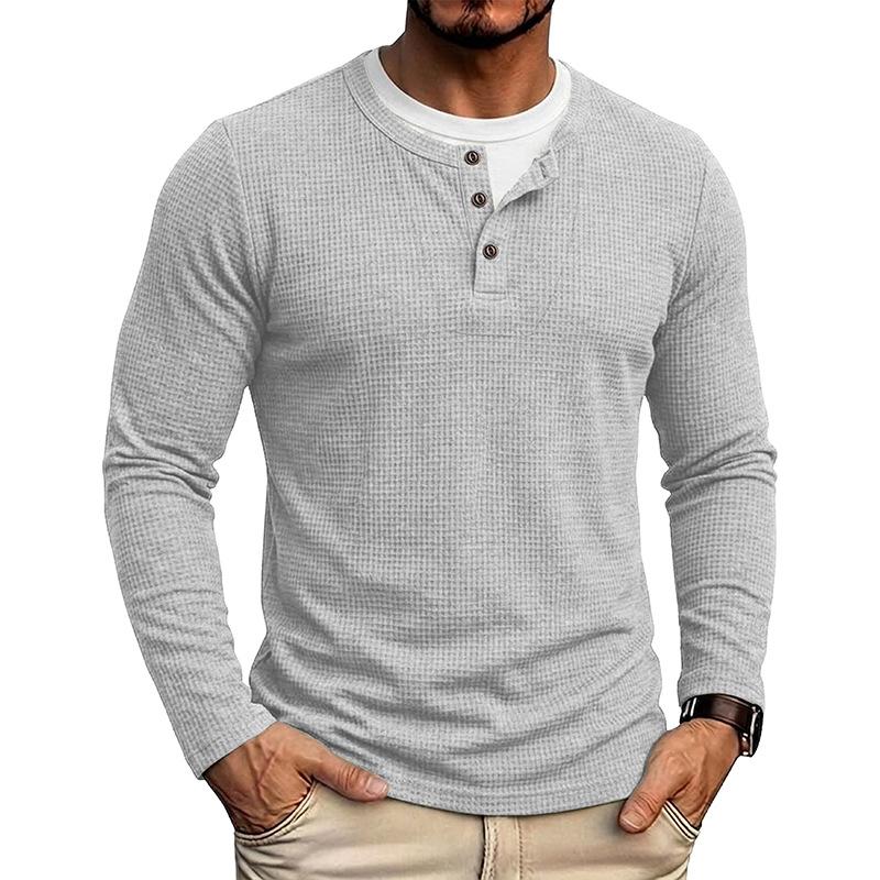 Herbst Winter Herren Fake Two-Piece Langarm Henley T-Shirt Waffel Casual Basisschicht T-Shirts Amerikanischer Stil Oberteile