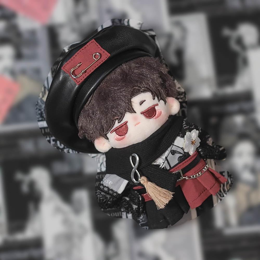 niannyyhouse 10cm20cm Plush Clothes Set (10cm) - Includes Hat, Coat, Skirt, Belt, Scarf, and Patterned Kimono.