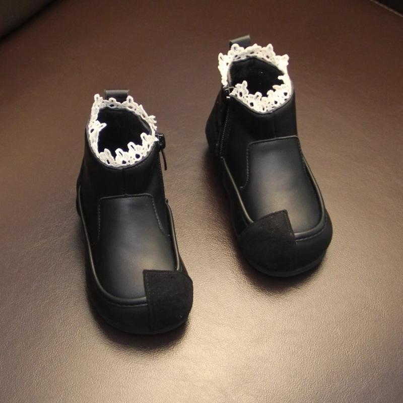 

Осенние ботинки для девочек, теплые, модные, со шнуровкой, простые детские туфли, стильные, универсальные, зимние ботинки, классические, ботильоны, удобные, короткие ботинки 22insole14cm чёрный