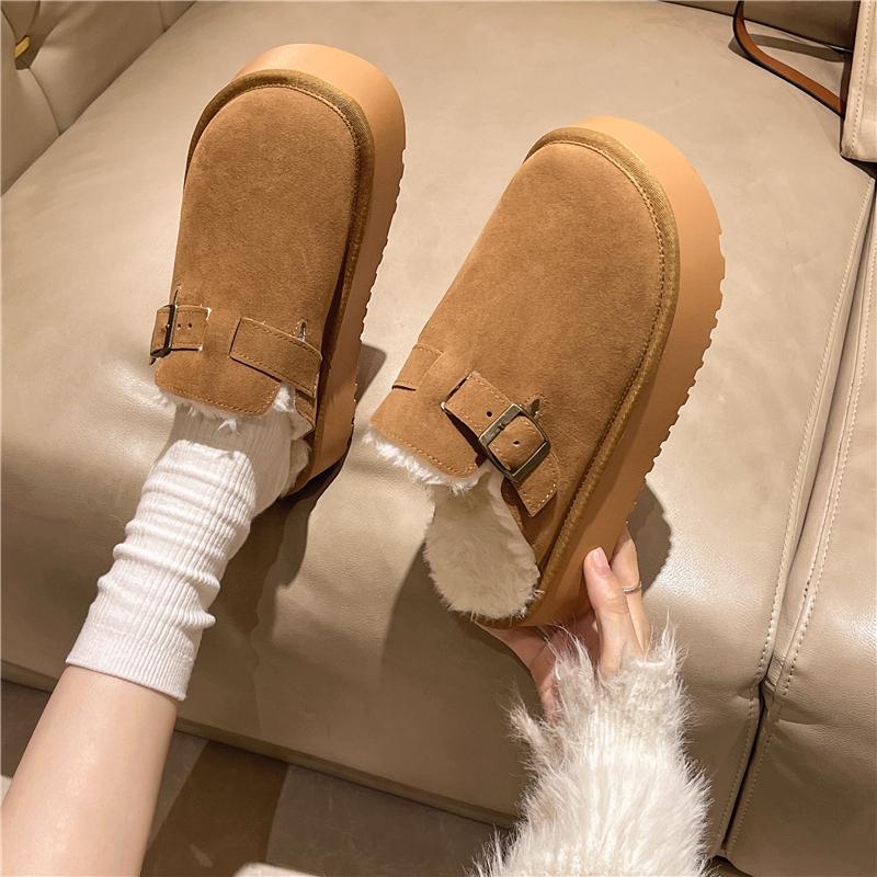 Fashion Aphixta 4.5cm Platform Buckle Dec Women Warm Slipper Furry Indoor Women Mule Shoes Winter Slides Chaussures Femme Zapatos Mujer