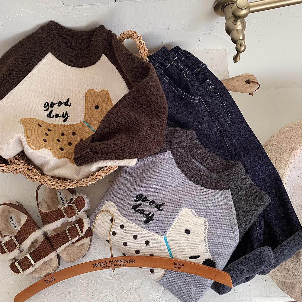 Kino Winter Korean Style Boys' Knitted Cartoon Sweater - Thick, Warm, and Trendy.