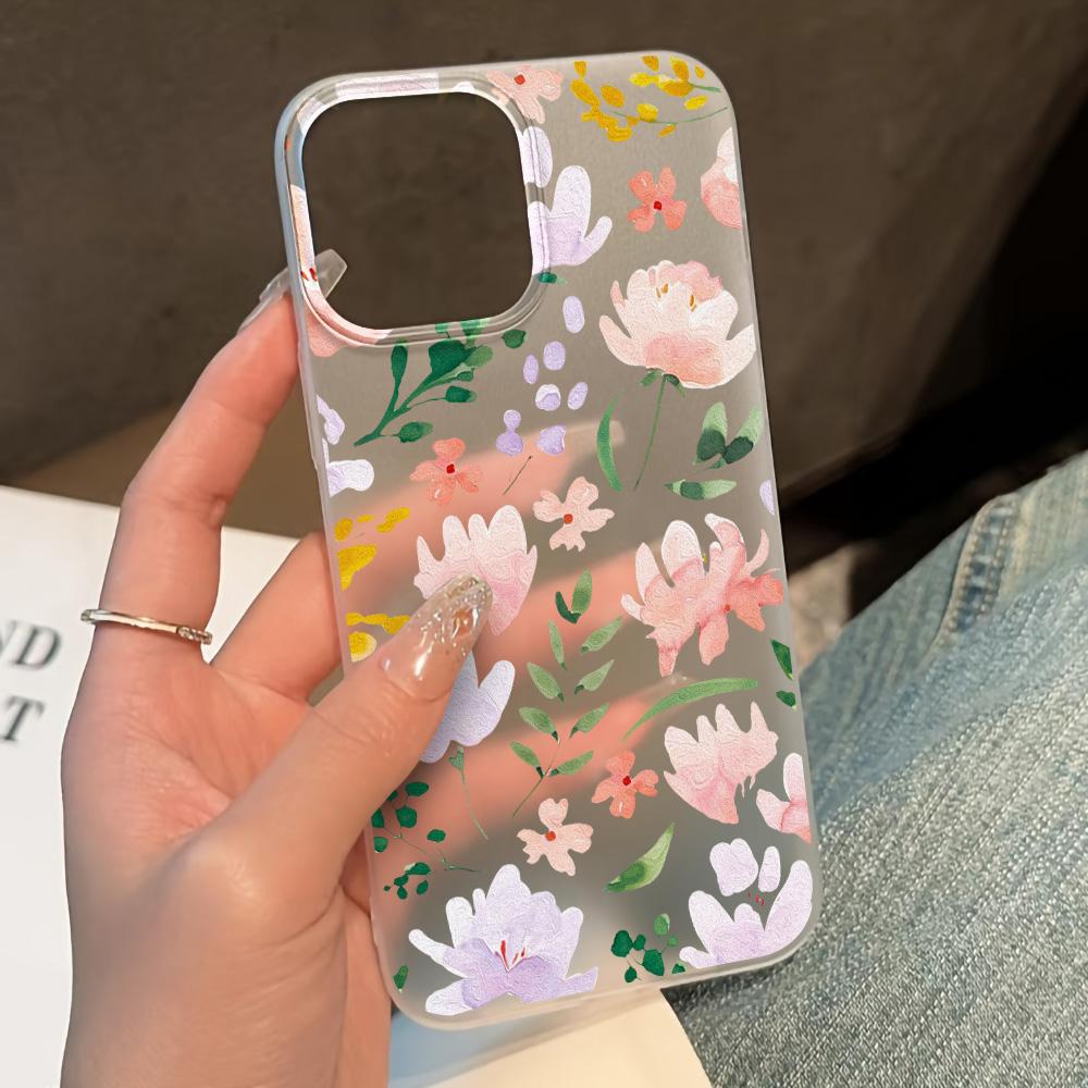 Mobile Phone Cases for iPhone 11 13 15 Pro Max 12 14 Pro Max Case iPhone 16 15 Plus 13 Pro 12 Frosted Texture Painted Cartoon Flowers