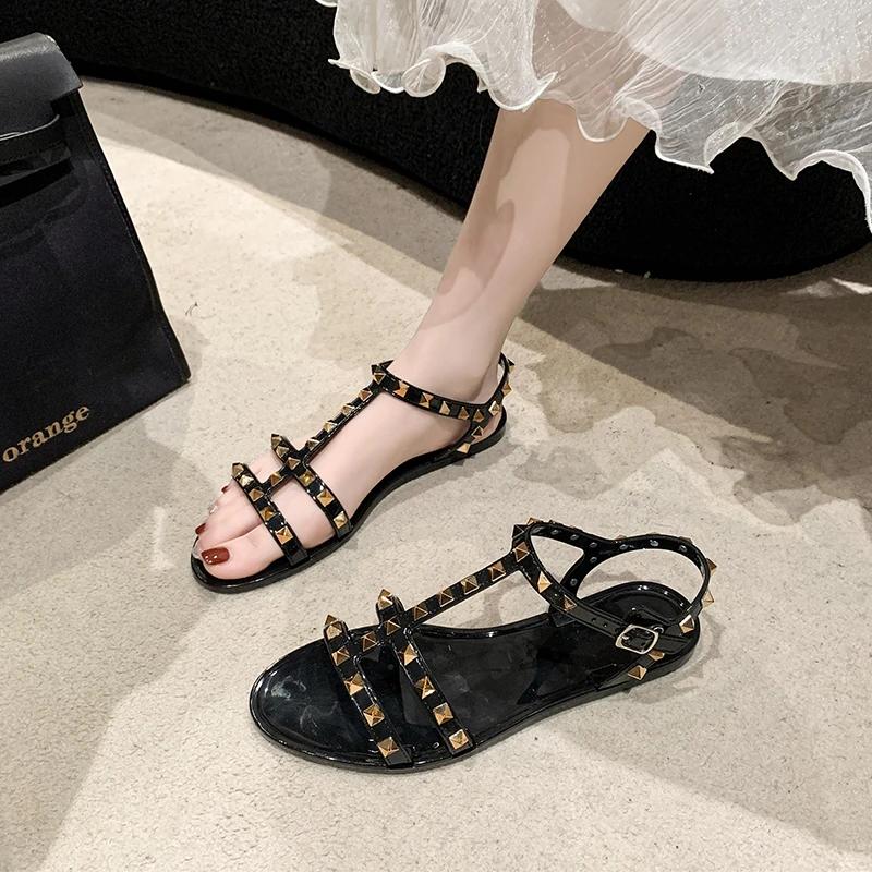 Fashion Summer Sandals Women Rivet Black White Shoes Sandalias Mujer Verano 2025 Sandals  Shoes Slippers  Sapatos Femininos