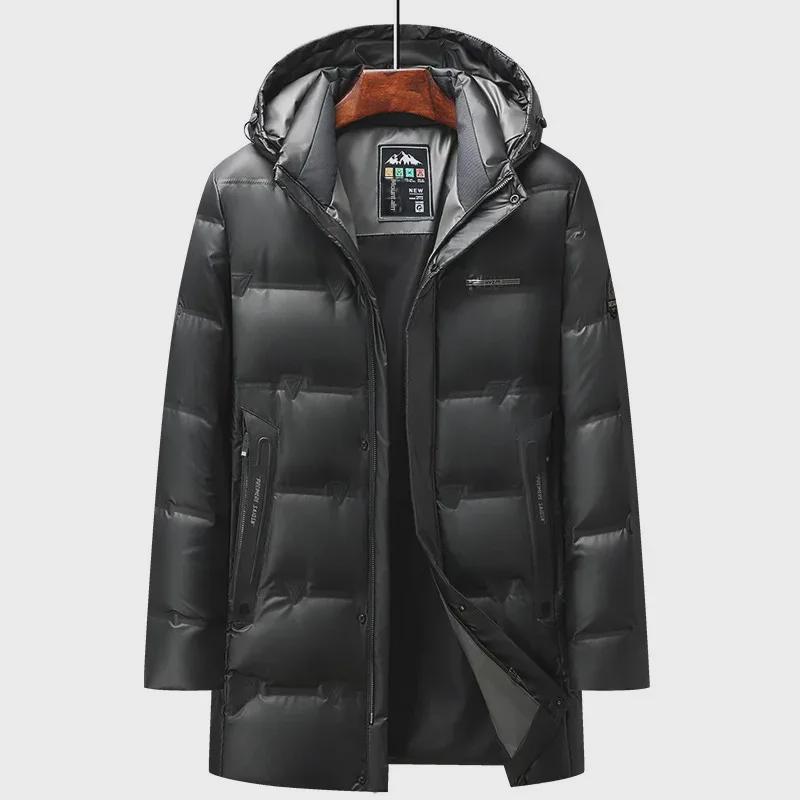 2024 Men's Winter White Duck Down Hooded Jacket - Thickened, Mid-Length, Casual Business Wear