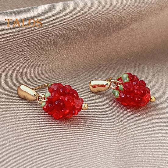 1 Pair Women Earrings Raspberry Artificial Crystal Tassel Hanging Earrings Fruit Hook Earrings Prom Party Dating Ear Jewelry