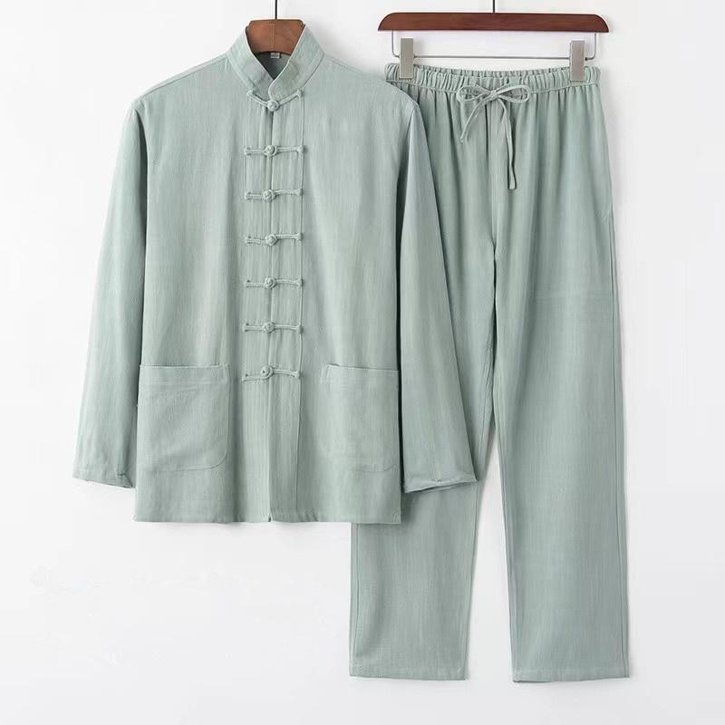 Cotton and Linen Tang Suit Chinese Style Long-sleeved Suit Men's Chinese Style Retro Loose Hanfu Tai Chi Top Zen Suit Layman Suit