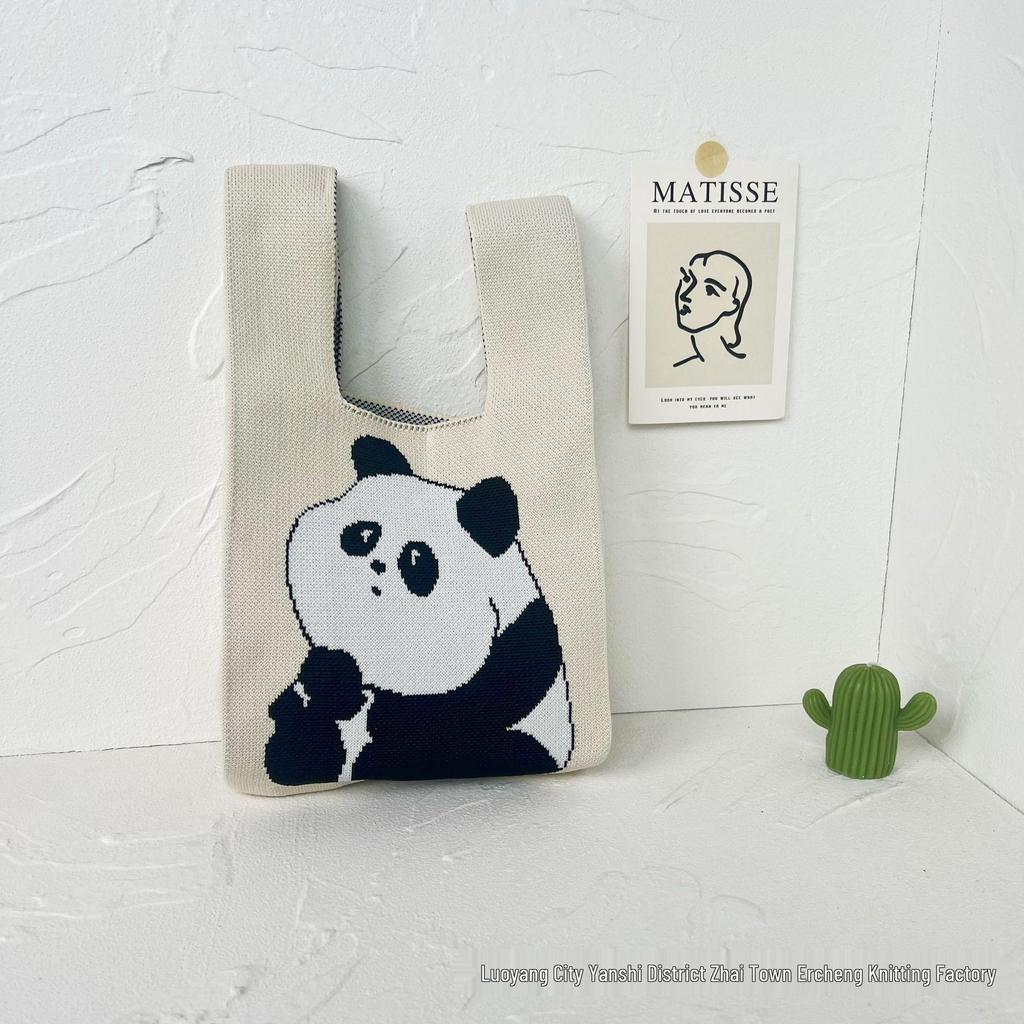 Panda Knit Women's Cross-Border Wrist Tote Handbag