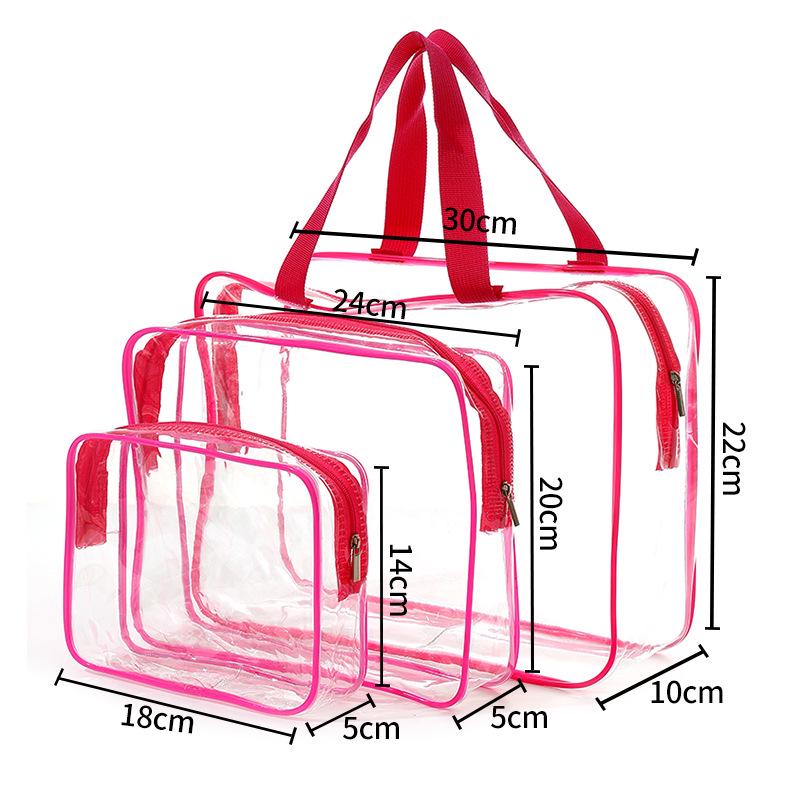Portable 3-Piece PVC Transparent Cosmetic Bag Set – Large Capacity Waterproof Travel Toiletry Organizer