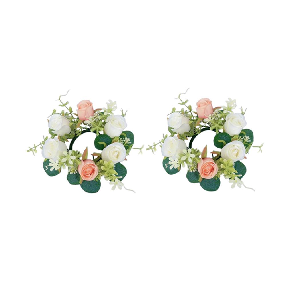 

2pcs Candlestick Garland, Candle Wreath Tea Light Candle Holder Artificial Plant Wreath Artificial Flowers Ring Table Decor